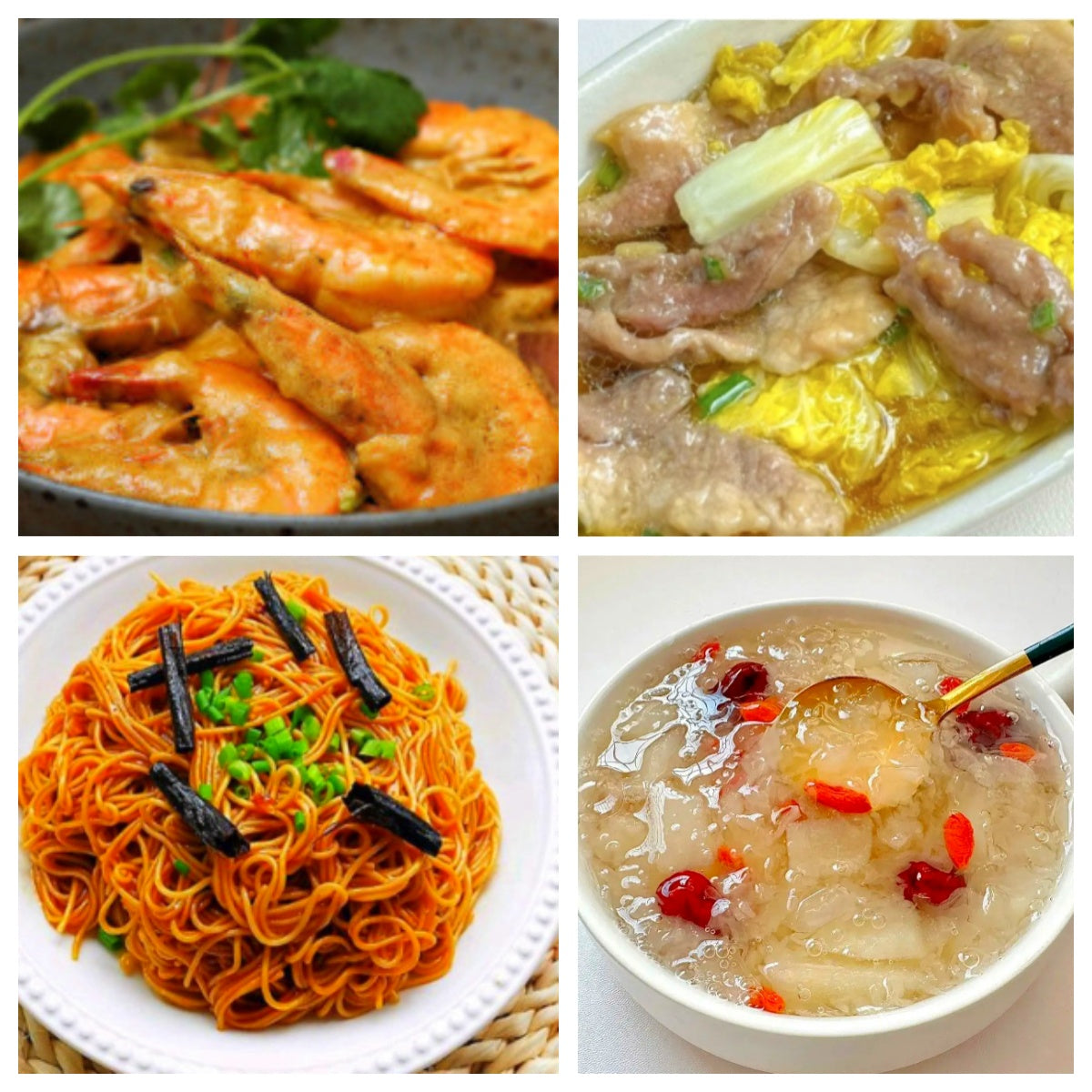 11月28日 周五家乡菜：咖喱奶油虾、娃娃菜蒸肉片 、葱油拌面、银耳羹