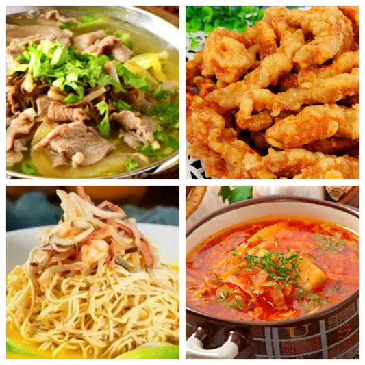 10月31日 周五家乡菜：跷脚牛肉（含蘸料）、香酥小酥肉（翠宏）、大煮干丝、罗宋汤