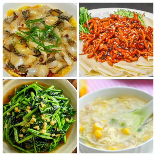 04月20日 周一经典回归：葱油黑鱼片、京酱肉丝、蒜蓉菠菜、玉米鸡茸羹