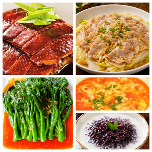 08月03日 周一经典回归：白菜鲜肉煲、上海酱鸭、蚝油油菜、番茄蛋花汤（赠品：椰汁紫米露）