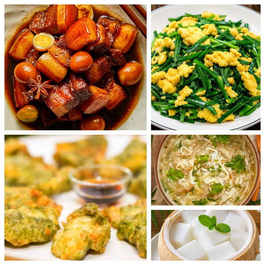 06月29日 周一经典回归: 鹌鹑蛋红烧肉、海苔鱼柳、韭菜炒鸡蛋、荠菜豆腐羹（赠品：椰子冻）