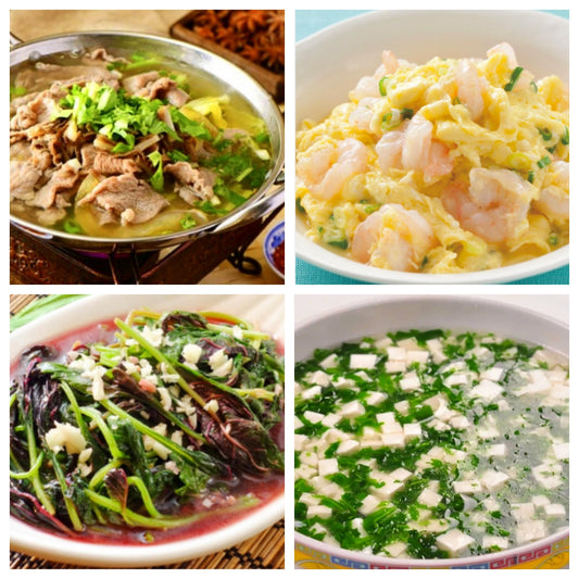 04月13日 周一经典回归：跷脚牛肉、滑蛋虾仁、蒜蓉苋菜、荠菜豆腐羹