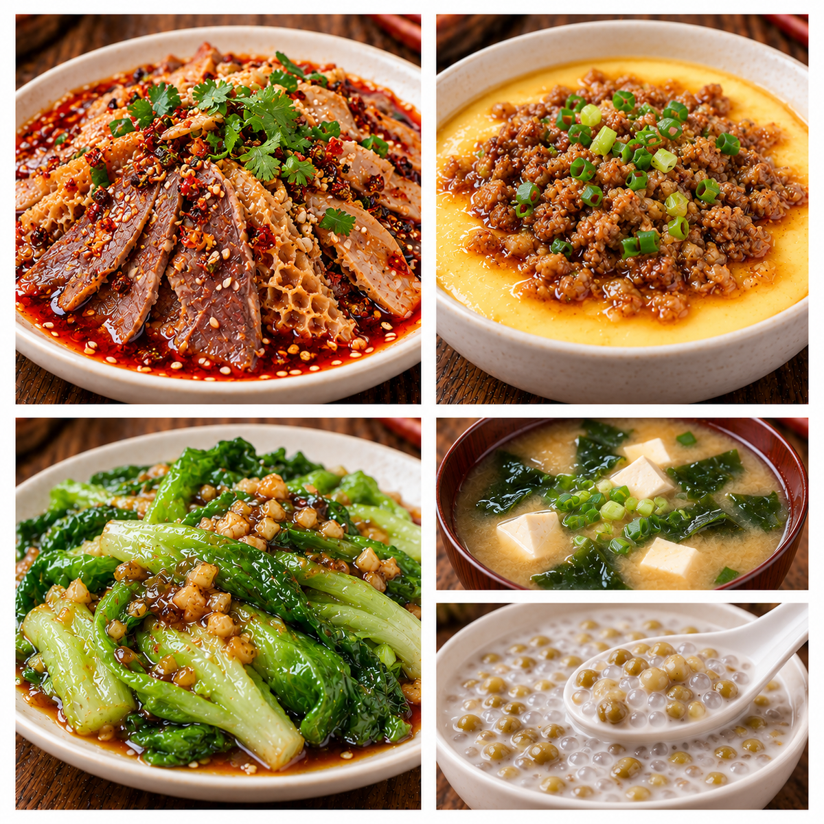 9月28日 周一麻辣鲜香：夫妻肺片🌶️、肉沫蒸蛋、蚝油生菜、MISO 海带豆腐汤（赠品：绿豆西米露）